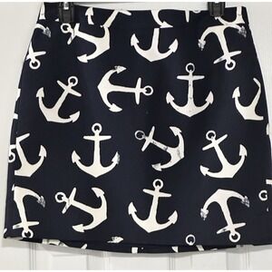 J. Crew Women's Pencil Skirt‎ Anchor Nautical A Line Navy Blue Size (4)